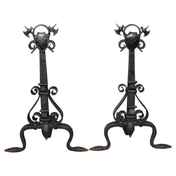 Monumental_Pair_of_Forged_Iron_Spanish_Revival_Andirons slide0