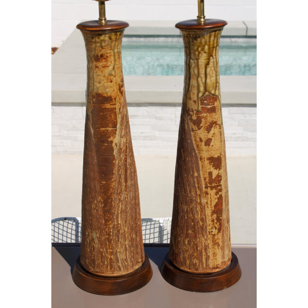 Pair_of_Stoneware_Lamps_with_Olive_Green_Drip_Glaze slide3