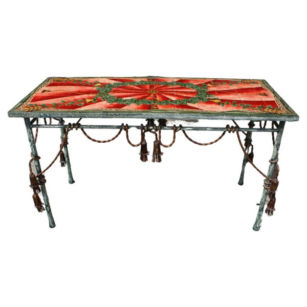 Italian_Style_Patinated_Steel_and_Polychrome_Console_Table slide0