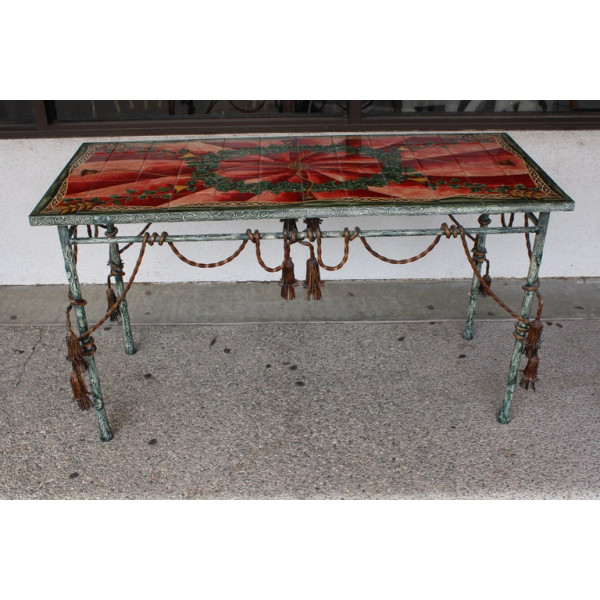 Italian_Style_Patinated_Steel_and_Polychrome_Console_Table slide4