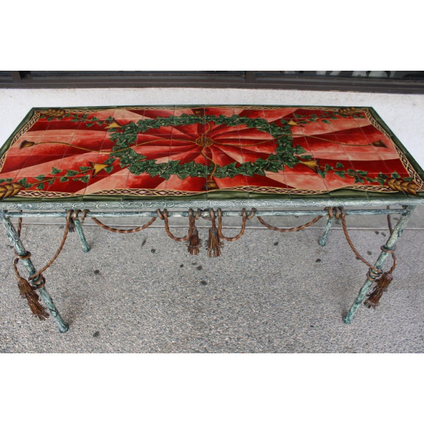 Italian_Style_Patinated_Steel_and_Polychrome_Console_Table slide1