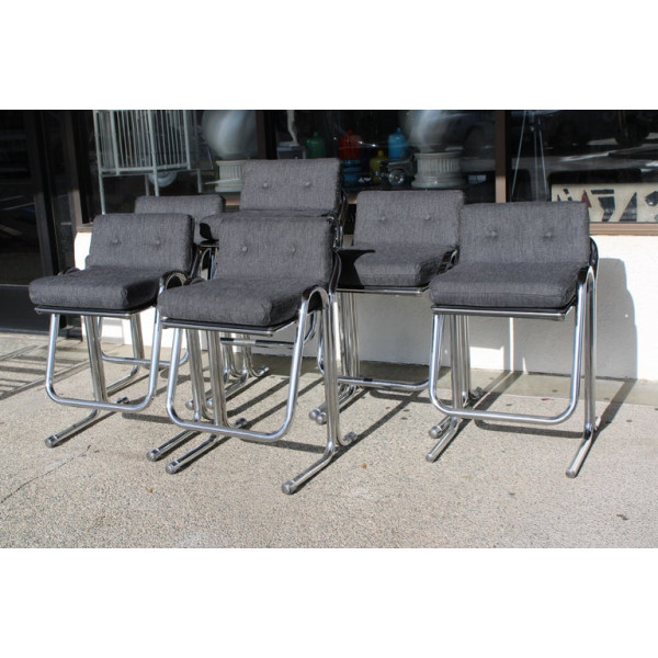 Set_of_Six_Chrome_and_Fabric_Barstools_by_Jerry_Johnson slide1